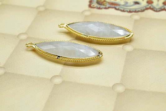 Rainbow Moonstone 10x30mm marquise shape Charms,White Rainbow Gold Plating Single Bail Connectors Jewelry,Moonstone Single bail Pendants