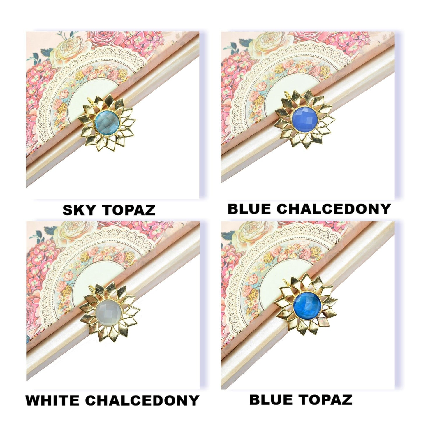 Handmade Flower Pendants,Star Findings Pendant Charms,Gemstone Beads Jewelry,Station Bezel Link,Craft Supplies,Single Bail Connectors,gift