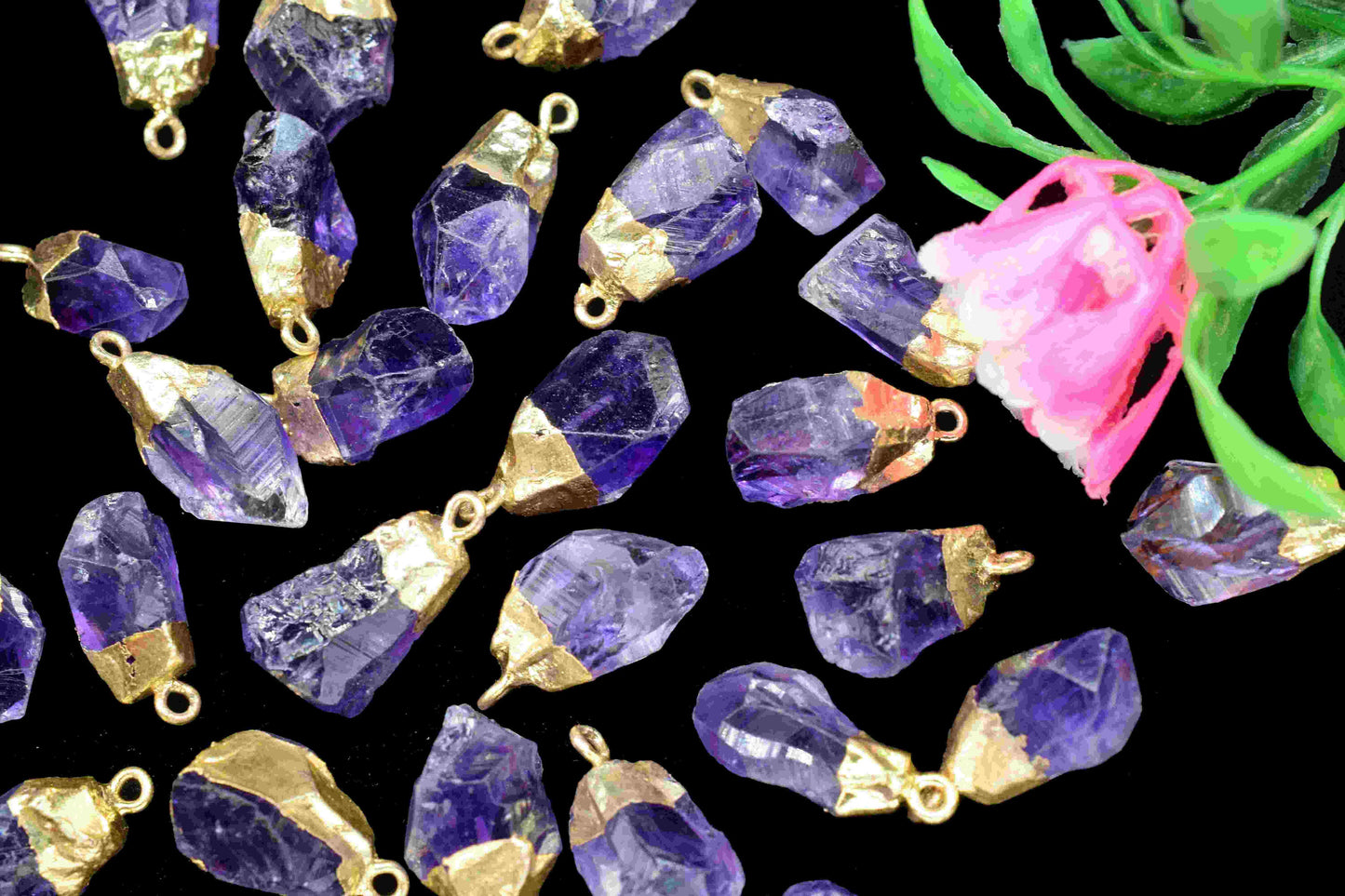 Amethyst Rough Stone Pendant Jewelry,Gold Plating Natural Druzy Amethyst Rough Stone Pendant, Amethyst Gemstone Pendant Birthstone Necklace