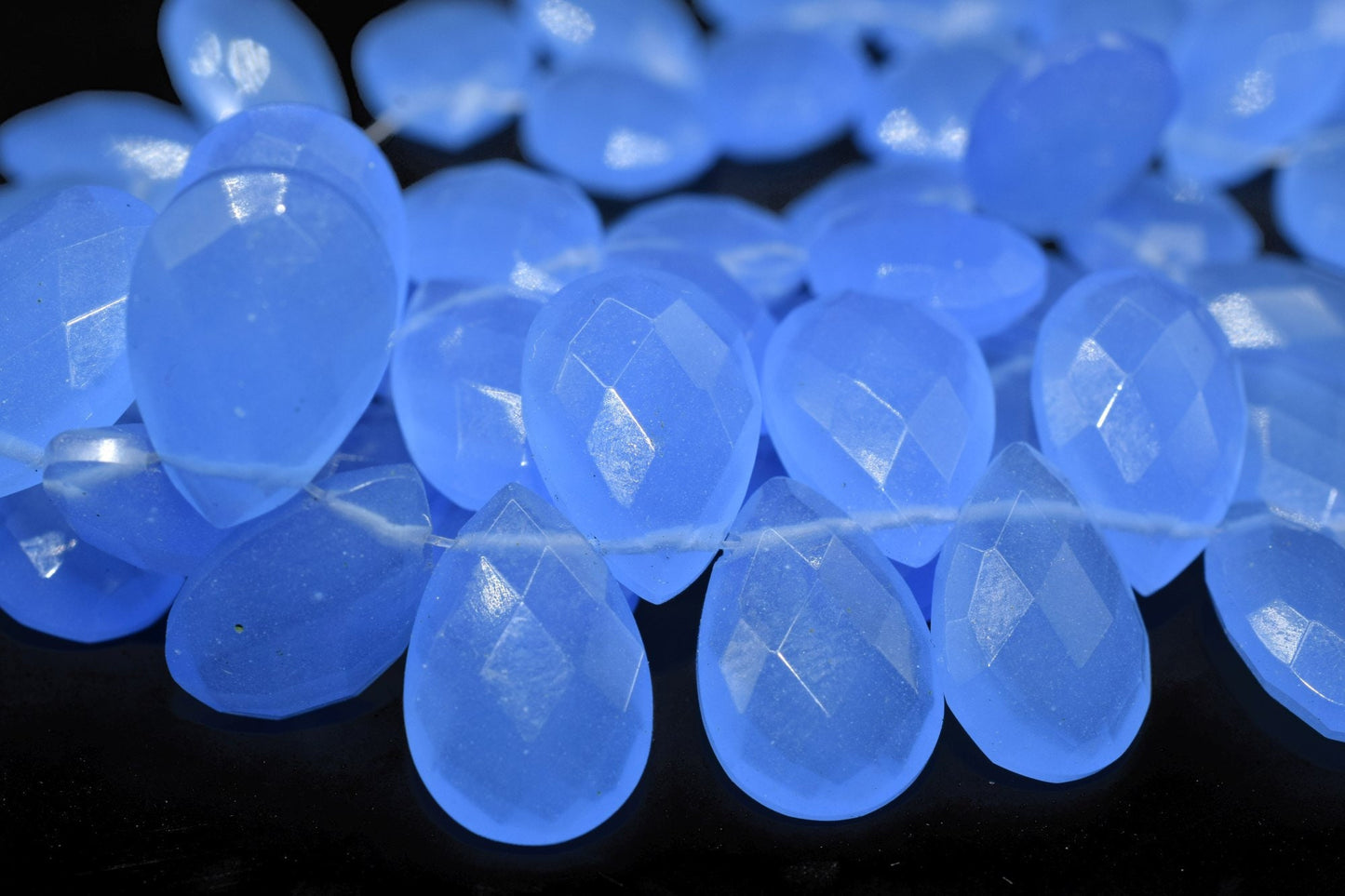 Blue Chalcedony briolettes,Side drilled Briolette,Jewelry making supplies,Handmade chalcedony Briolette,9x13 size faceted brioletts beads