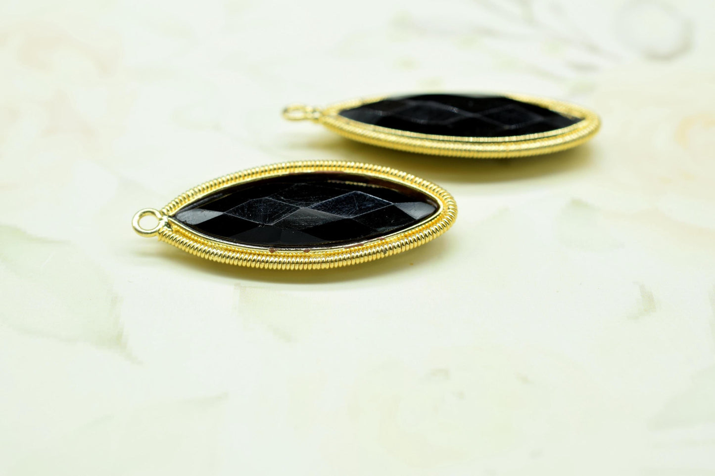Black Onyx 10x30mm Bezel Charm,Gemstone connector,Marquise Shape Charm,Single Bail Pendant,Handmade Component Pendant,Black Onyx Jewelry