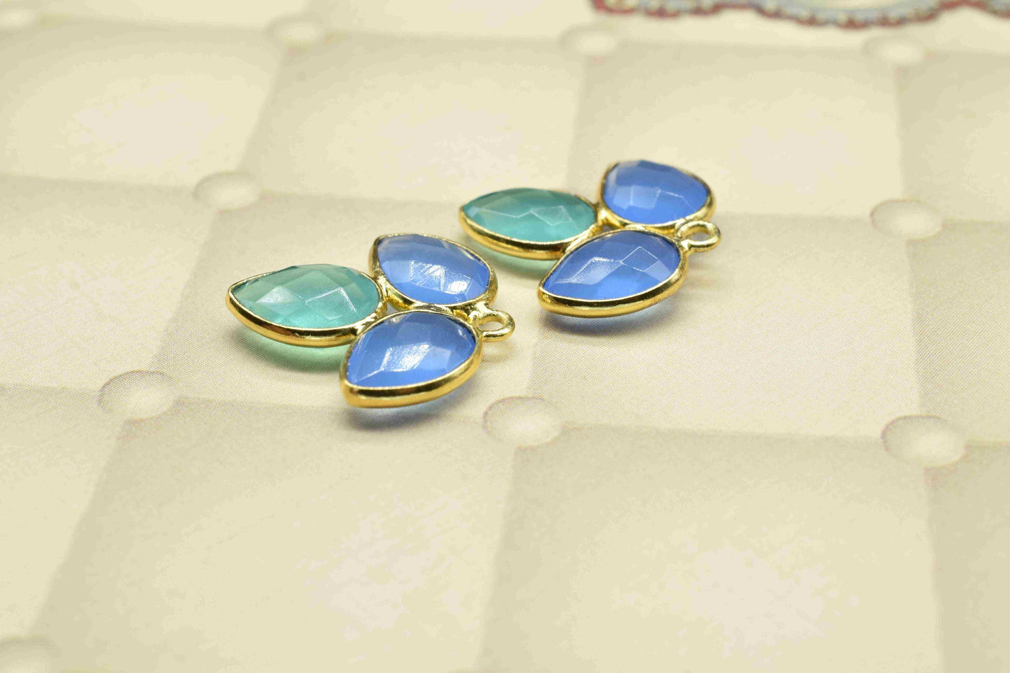 Blue Chalcedony component,Bezel Component,Aqua Quartz Jewelry Making Supply,Gemstone Component,Handmade Jewelry,Multi stone Bezel Pendant