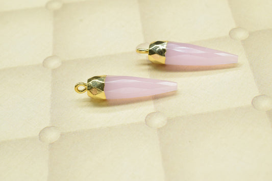 Rose Chalcedony Pencil Pendant,Rose Quartz Pendant Jewelry Making Supply,Gemstone Single Bail Connector,Handmade Faceted Spike Pointed Charm