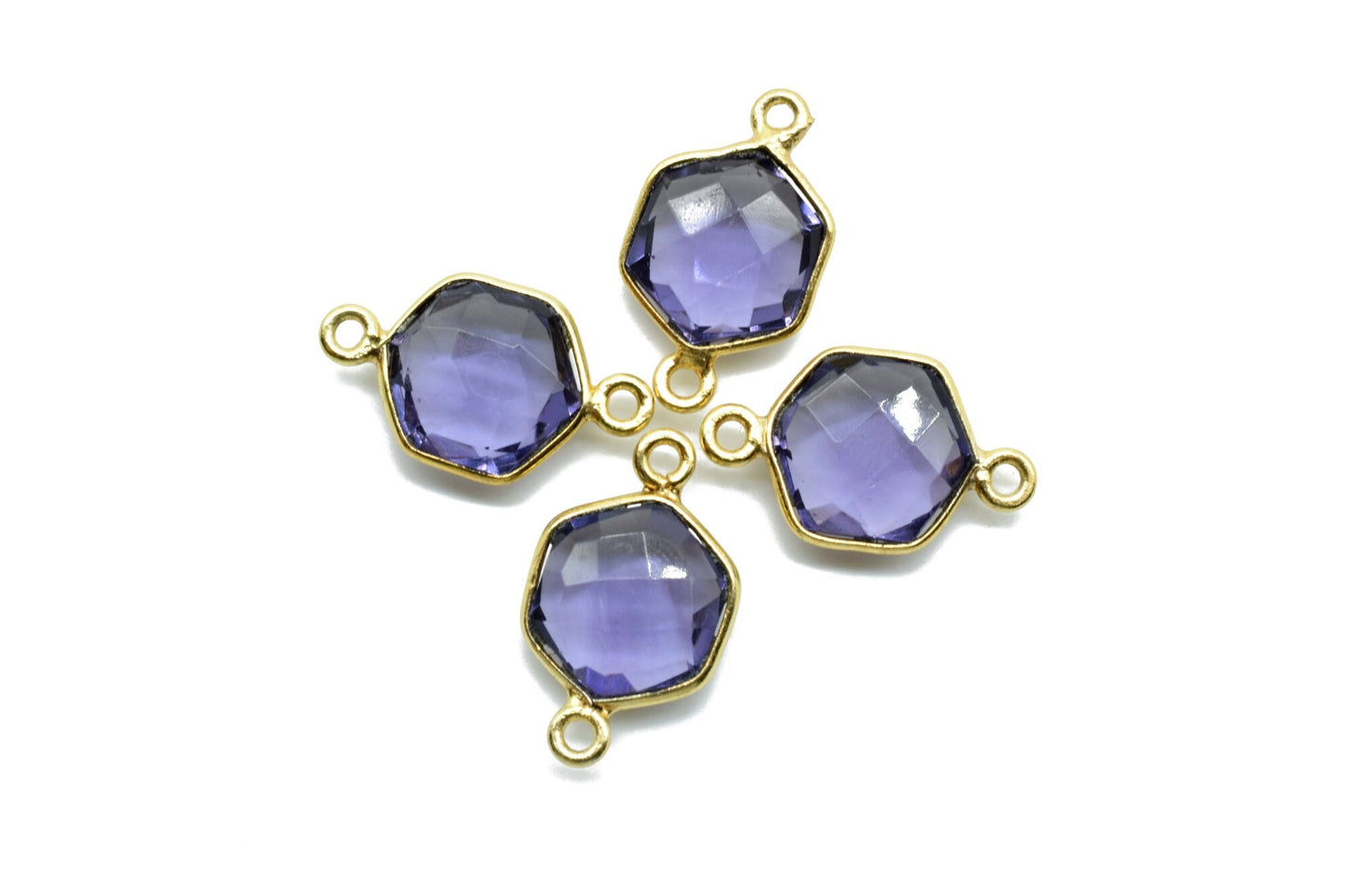 Amethyst 10mm Hexagon shape Double loop connectors,Amethyst Pendant,Amethyst bezel link,Gemstone Hexagonal Cone Charm,Amethyst Minimal Stone