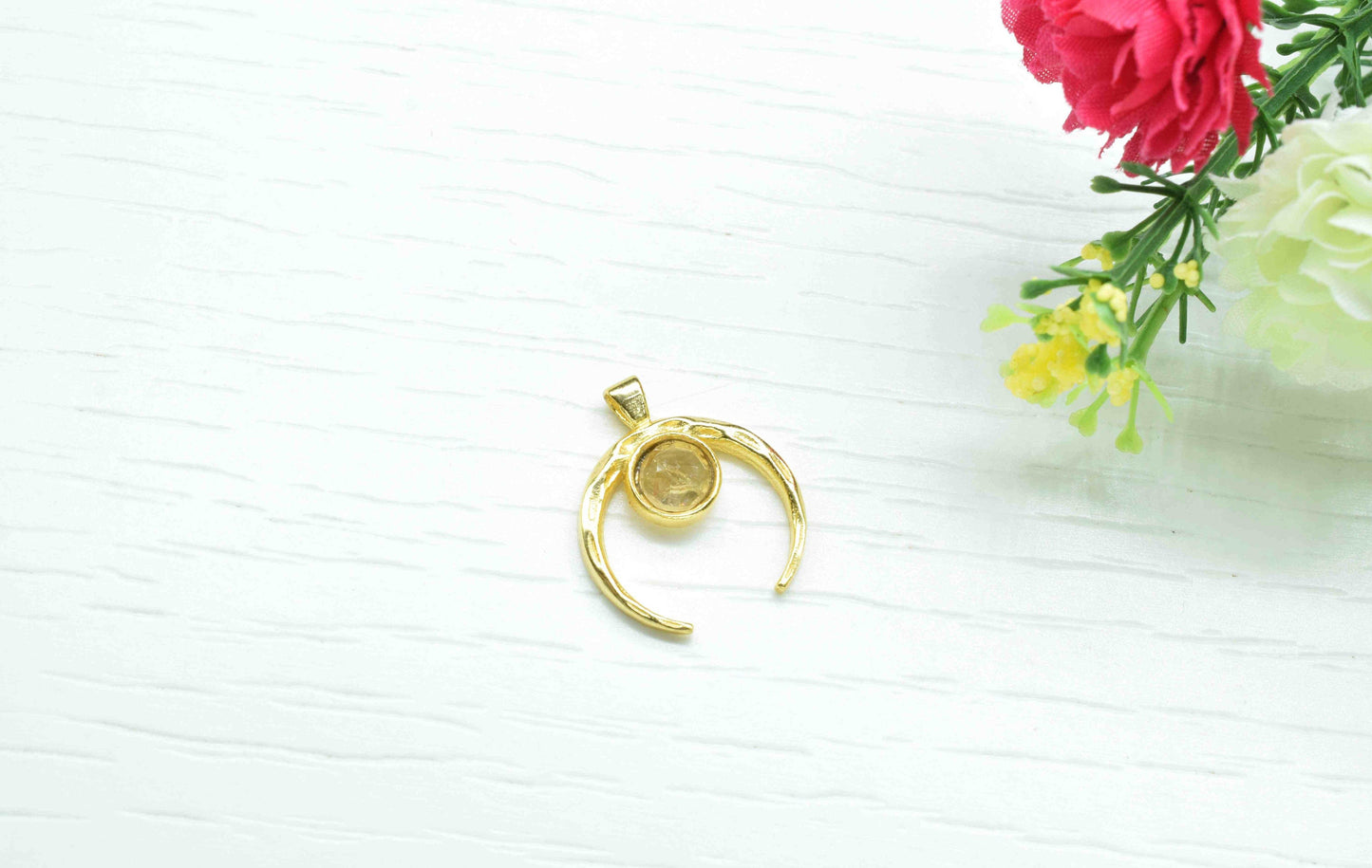 Citrine Pendant , Single Bail Charm , Citrine  Connector Pendant , Gold Plated Connectors , Single Bail Gemstone Connector Charm