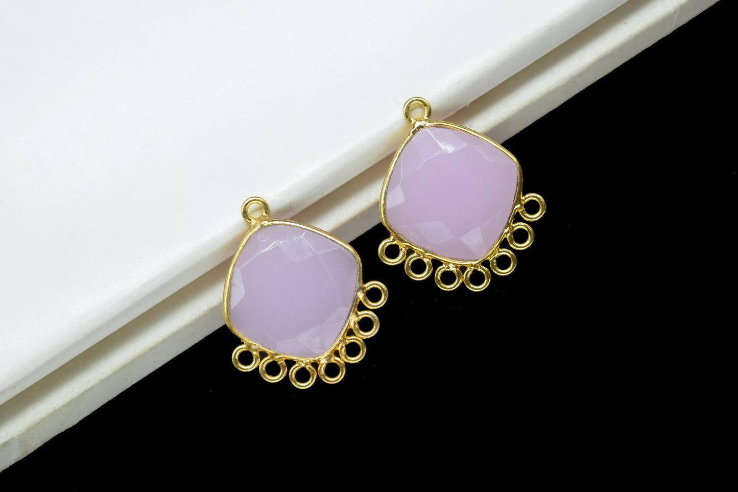 Rose Quartz 14mm Cushion Bezel Charms/Gemstone Single Bail/Component charm/Handmade Jewellery Connectors/Women Jewelry/Handmade Connector