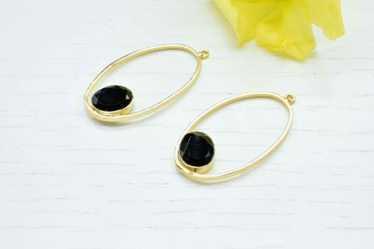 Black Onyx Gemstone Component Earring, Finding Oval Shape Earring Connector, Gemstone Component Earring, Finding Necklace Component Jewelry