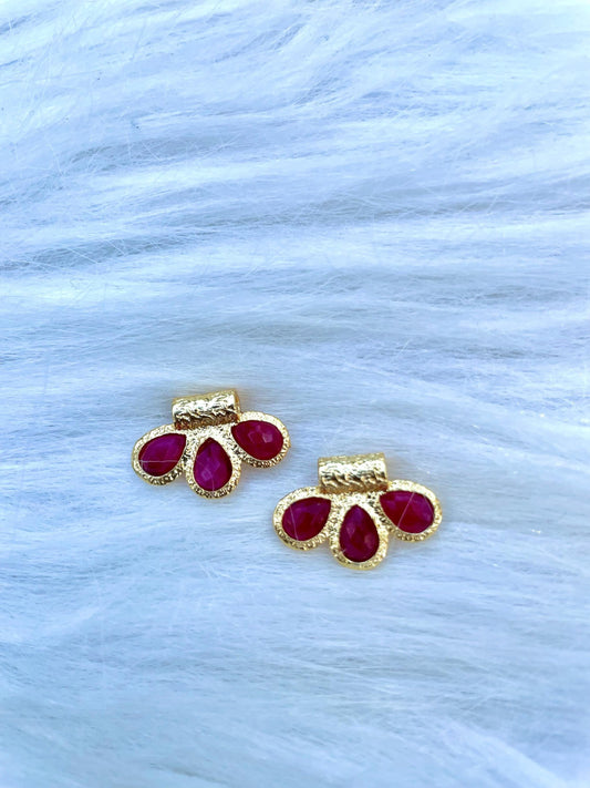 Ruby Connector Charms/Gold Plated Pendant//Handmade Jewelry/Three stone Pendant/Women Jewelry/Brass Connector Jewelry/Bday Gift