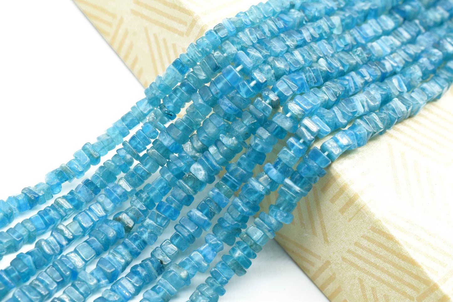 Natural Neon Apatite Heishi Square Beads 4 to 6 MM Size AAA Quality 16"inch Long Strand Square Heishi Beads Apatite Gemstone, Apatite Bead
