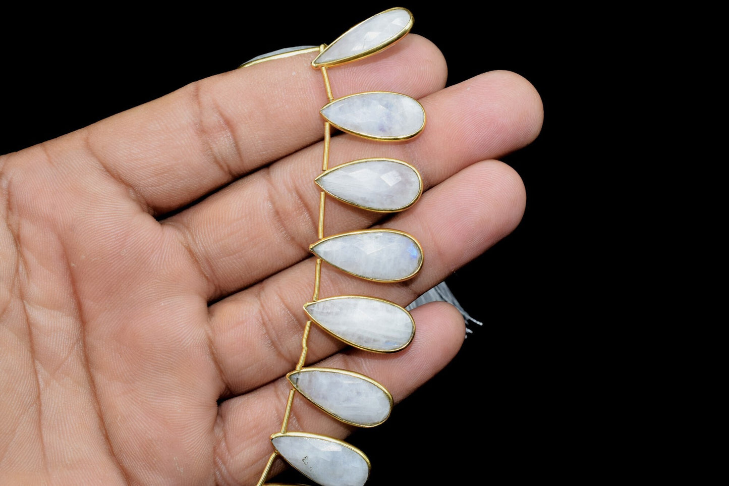 Moonstone Faceted Pear Shape 8x20mm 11 pieces strand,Moonstone Teardrop pendant,Moonstone Gold Plated bezel,jewelry making charms crafts,
