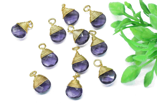 Amethyst Faceted Connector,Wire Wrapped Gemstone Pendant,10mm Heart Shape Amethyst Charm,Amethyst Finding Jewelry,Amethyst GemstoneConnector