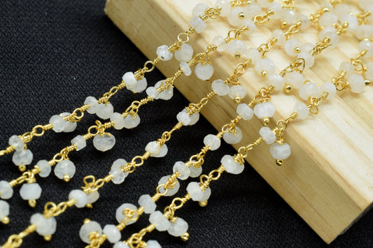 Rainbow Moonstone Cluster Rosary Chain,Wire Wrapped Necklace Chain,Rainbow Beads Dangling Chain,Gemstone Rosary Chain,Handmade Jewelry Carft