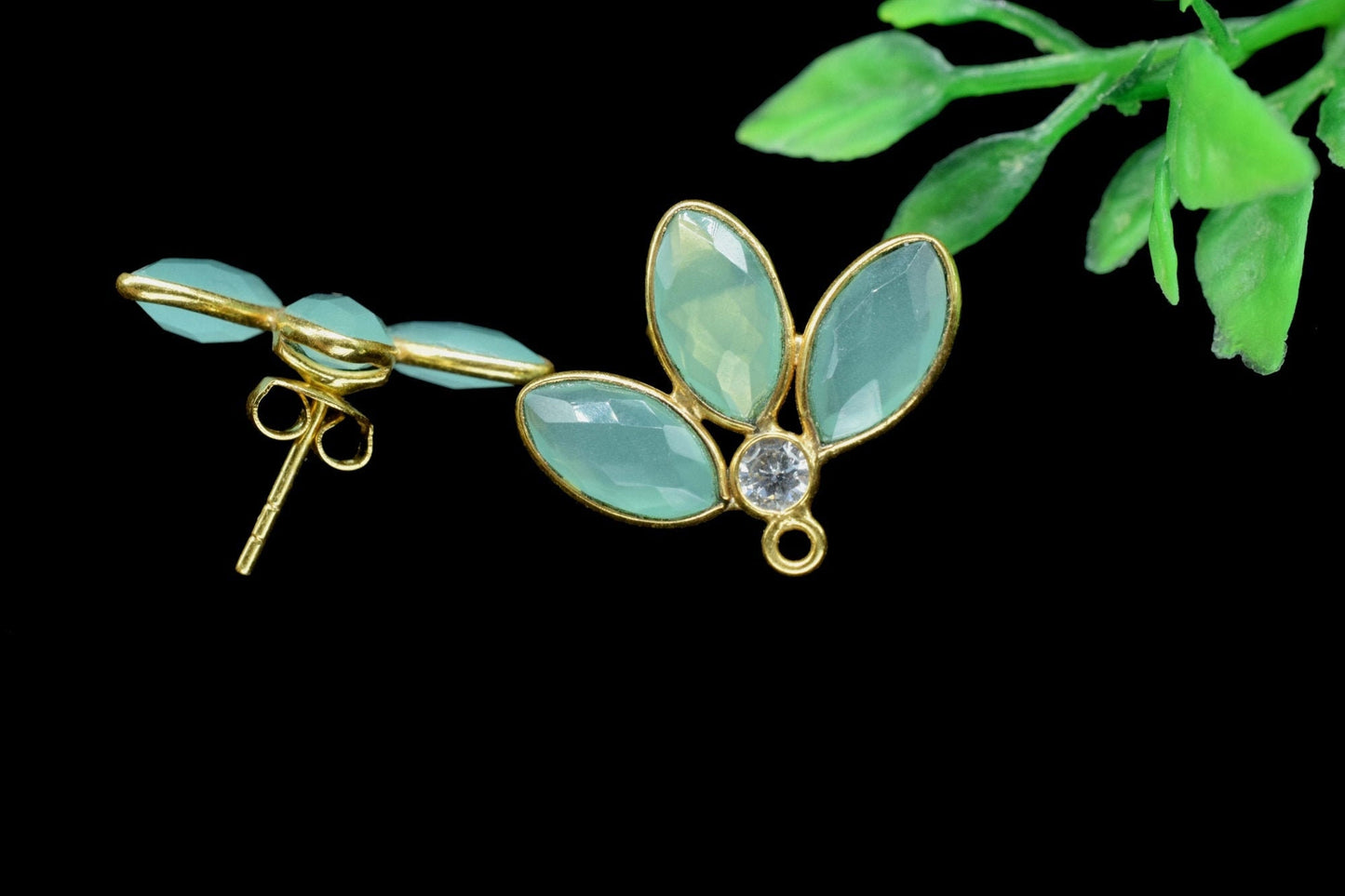 Aqua Chalcedony Stud, chalcedony  Connector,Jewelry,Gemstone Ear Post Studs Connector,marquise Shape Earrings Connector,bezel Jewelry,post,