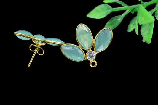 Aqua Chalcedony Stud, chalcedony  Connector,Jewelry,Gemstone Ear Post Studs Connector,marquise Shape Earrings Connector,bezel Jewelry,post,