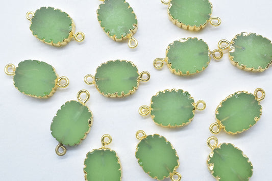 Prehnite Electroplated Pendants,Handmade Cabechon Pendant Charm necklace,Oval Shape Pendant Jewelry,Gemstone Double Bail Connectors,Gift