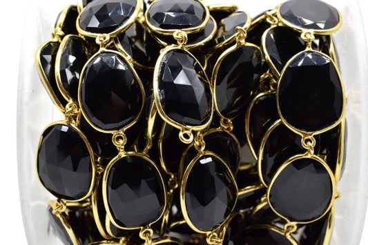 Black Onyx Gold Plated Bezel Connector Chain,Black Onyx connector chain,Black Onyx Free shape bezel connector chain,Bezel continuous chains