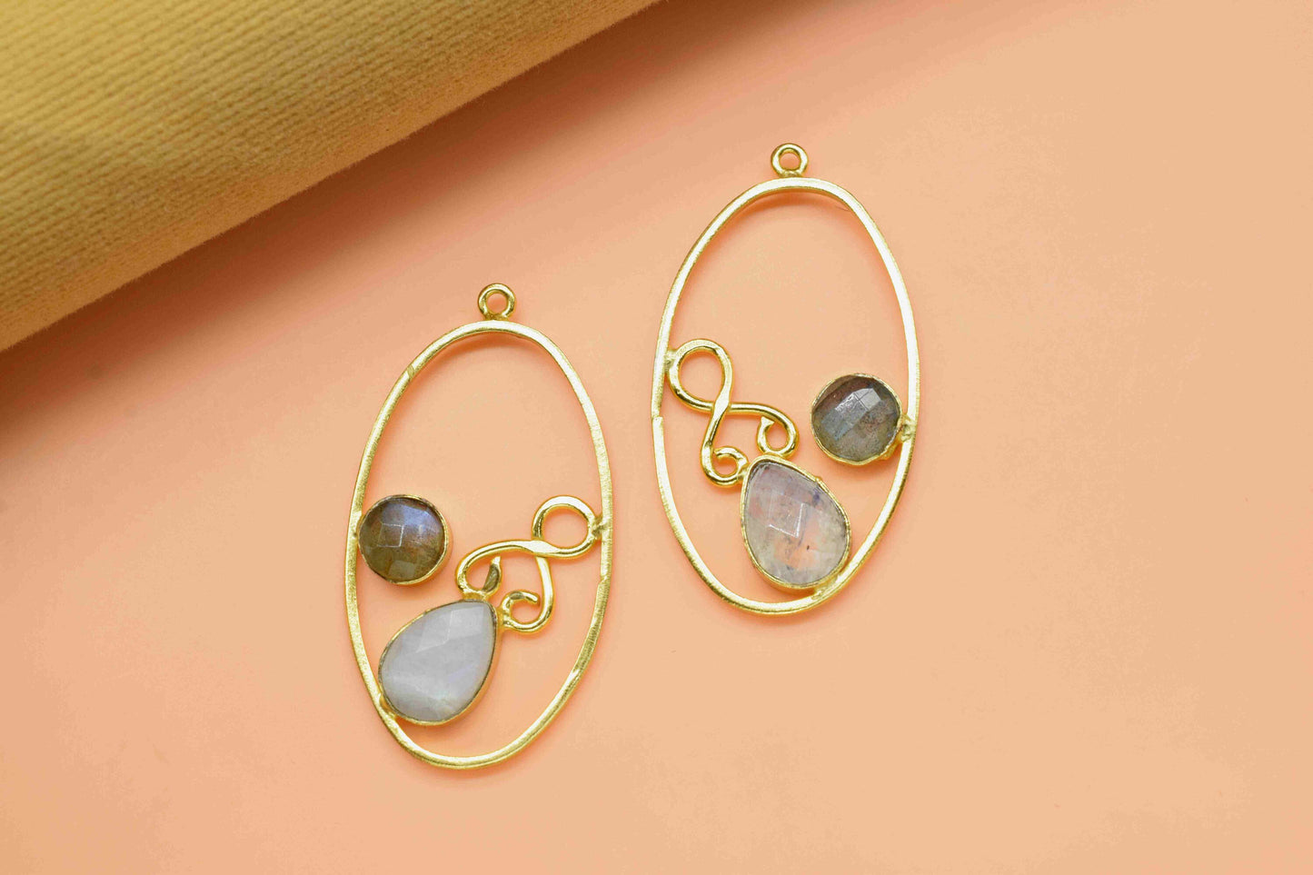 Multi Gemstone Oval Shape Single Bail Charm,Moonstone 7x10mm Teardrop Shape Pendants,Labradorite Round Shape Connectors, Labradorite Jewelry