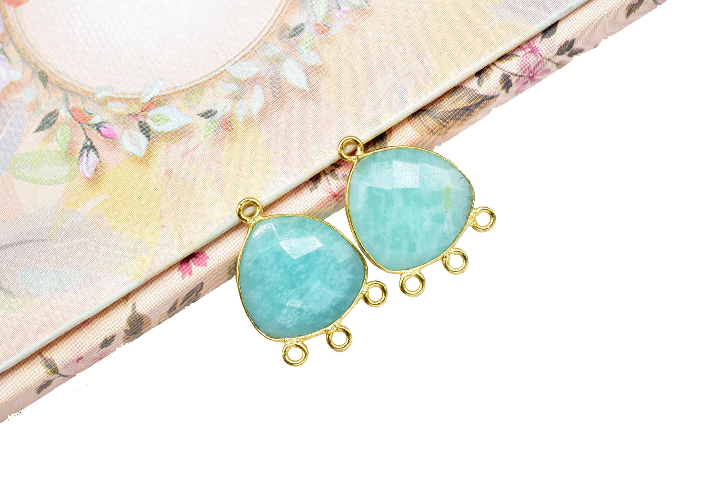 Amazonite Faceted Gemstone 15mm Trillion Shape Charm,Amazonite Charms for necklace Connector,Amazonite Gemstone gold Plating Connector Bezel