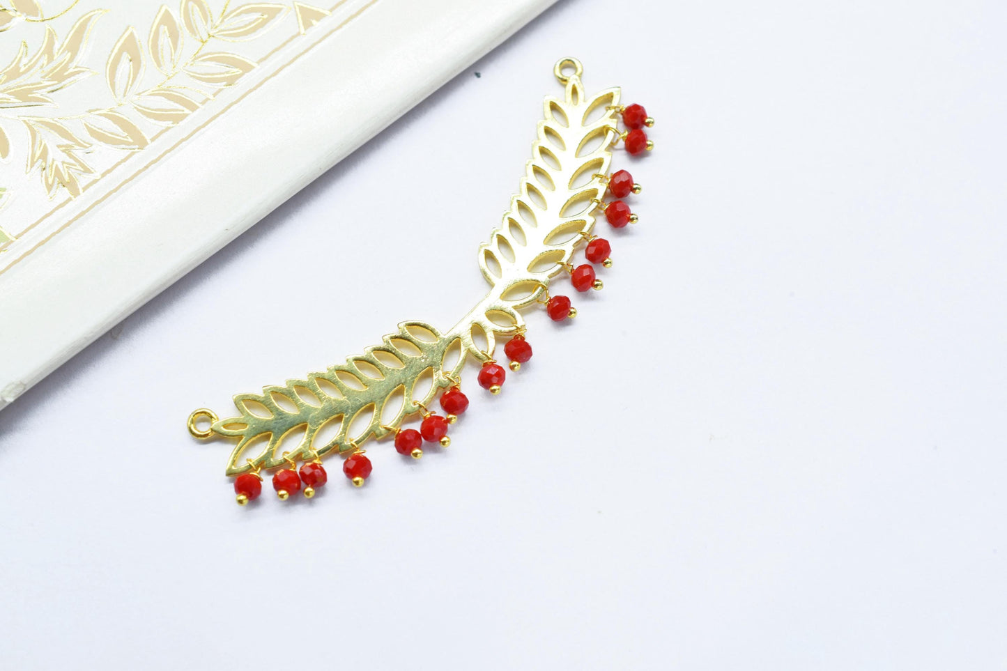 Ruby Quartz Beads Dangle Charms,Wedding Hair Vine Connectors,Gemstone Leaf Pendant Necklace,Component Leaf Charms,Handmade jewelry,Gift