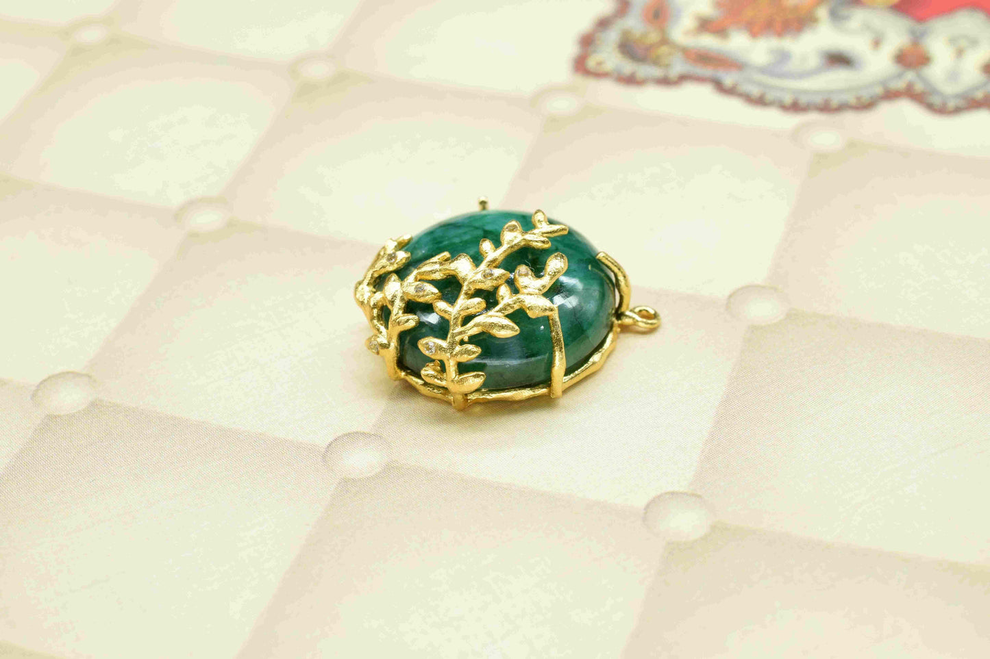 Natural Emerald Smooth Gemstone 20mm Round Shape Pendant,Emerald Gemstone gold Plating Jewellery,Emerald Fancy Single Bail Pendant Jewelry
