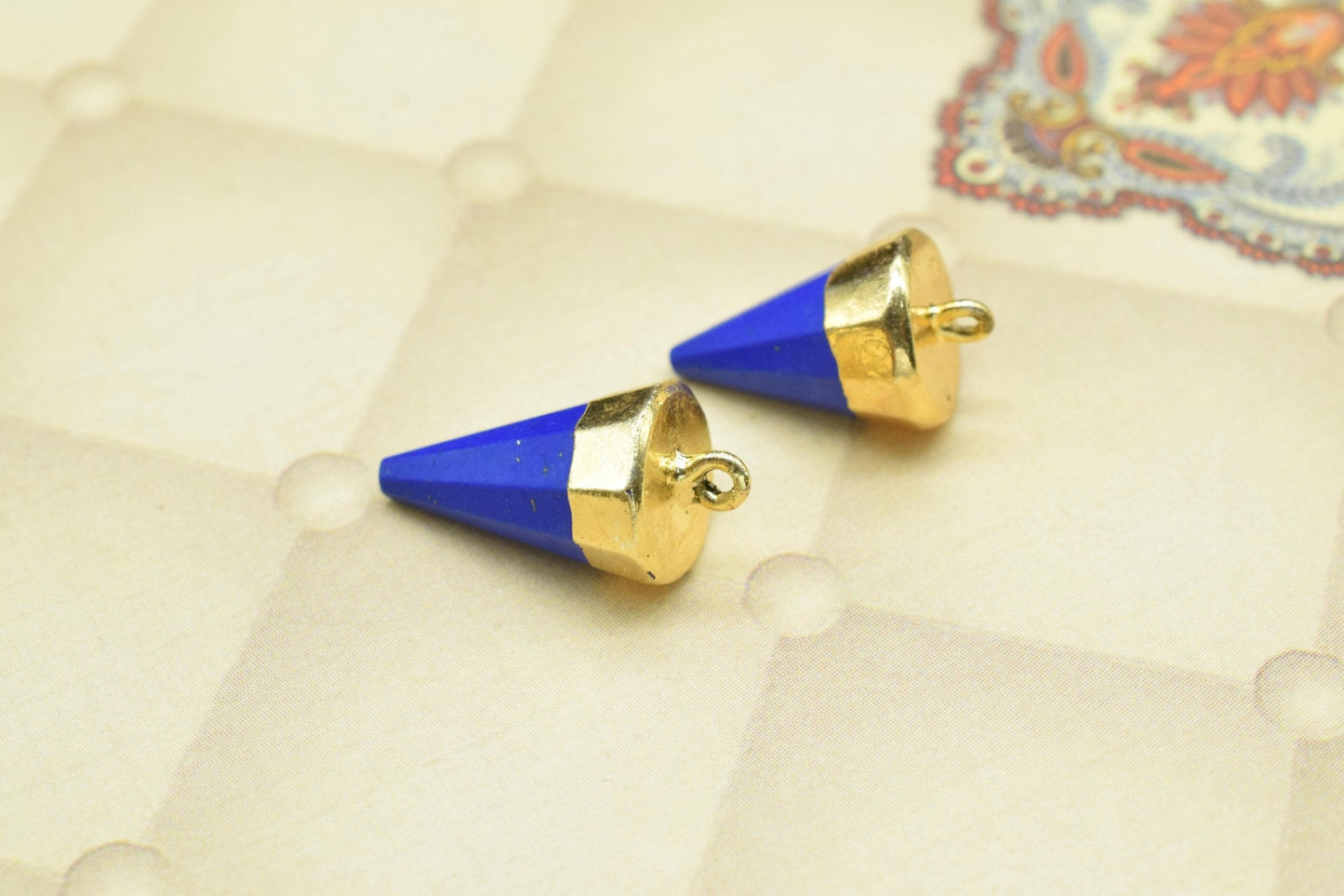 Lapis Lazuli Spike Point Pendant,Handmade Triangle Faceted Pointed Charm,Lapis Pendant Jewelry Making Supply,Gemstone Single Bail Connector