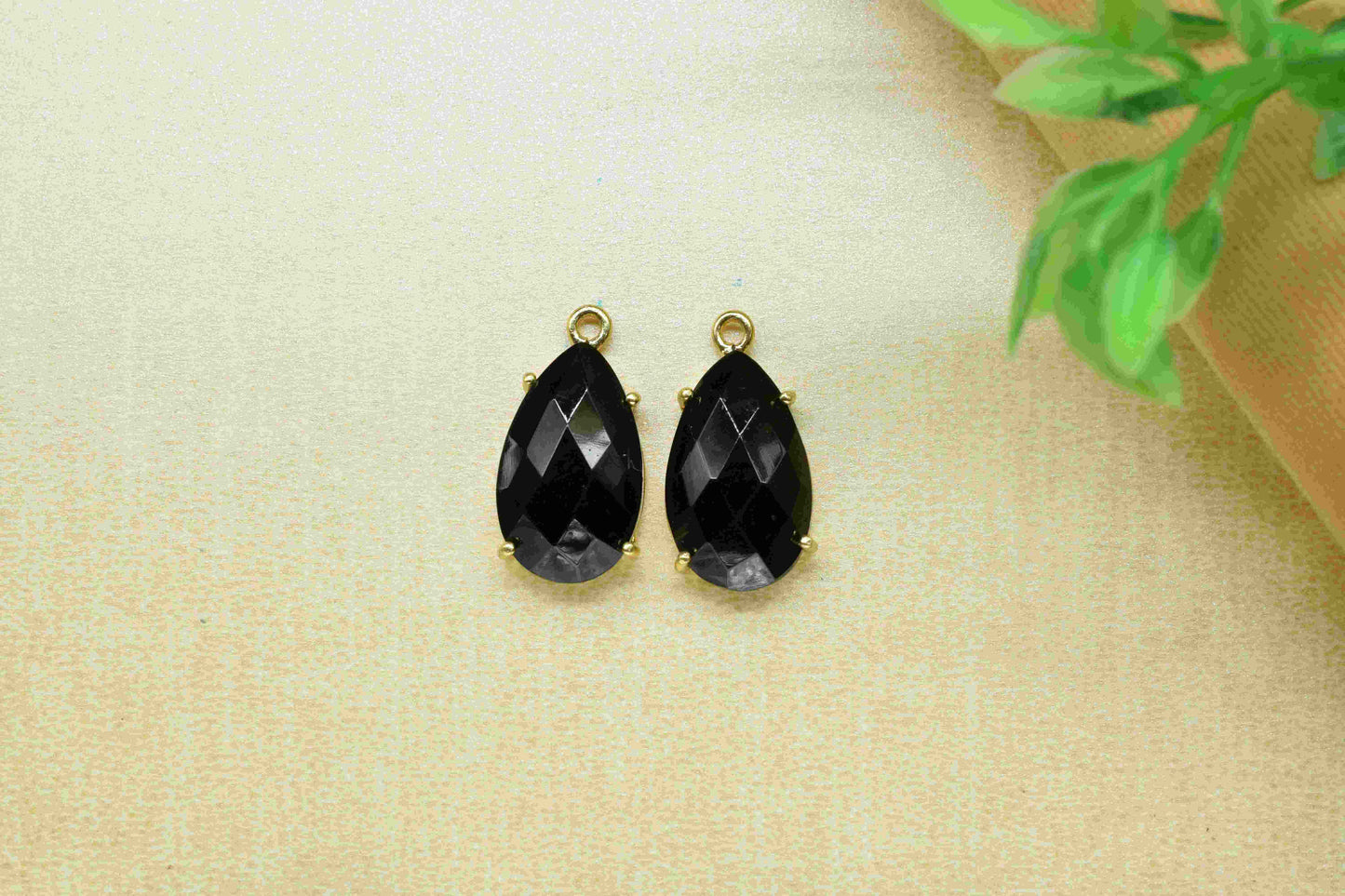 Black Onyx Teardrop Gemstone Single bail connector,Black Onyx Handmade Gemstone Bezel Prong SetPendant,Black Onyx 12x20mm Pear Shape jewelry