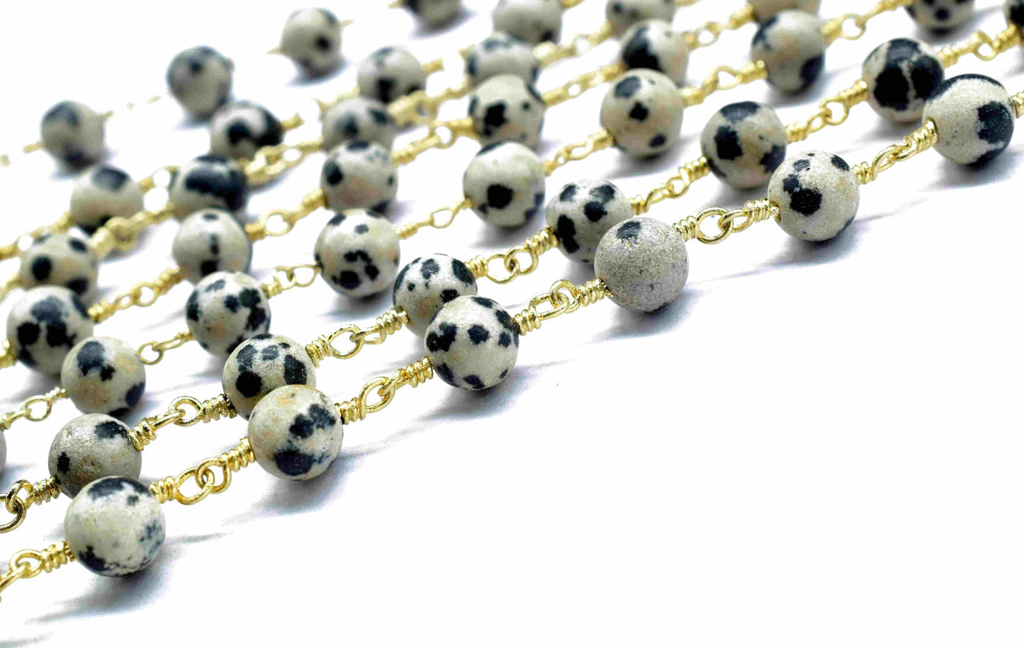 Dalmatian jasper 6mm Round Smooth Chain,Gemstone Beaded Rosary Chain,Beads Rosary chain Necklace,Dalmatian jasper Wire Wrapped Rosary Chain