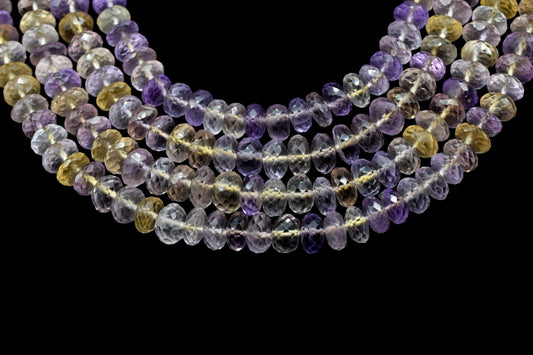 Genuine Natural Ametrine Loose Beads Grade AAA Faceted Rondelle Shape 8mm - 8.5mm Size Beads,Ametrine Gemstone Bead,Ametrine 6 Inches Strand