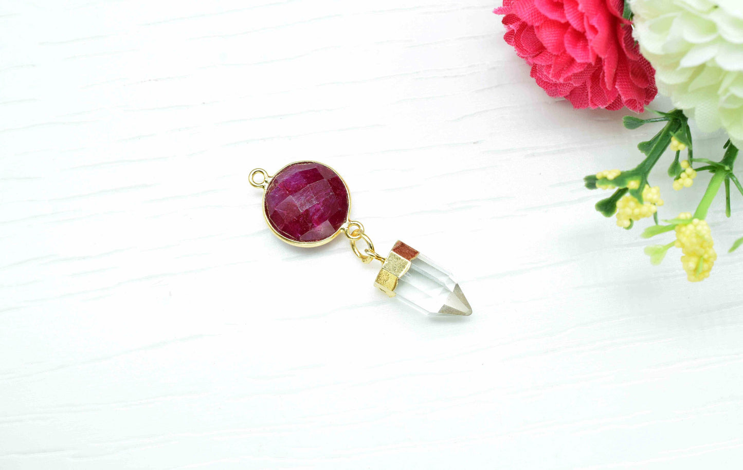 Ruby  Pendant Charms , Crystal Quartz   Dangle Earring Component , Multi Gemstone Dangle Earring , Component Jewelry , B'day Gift