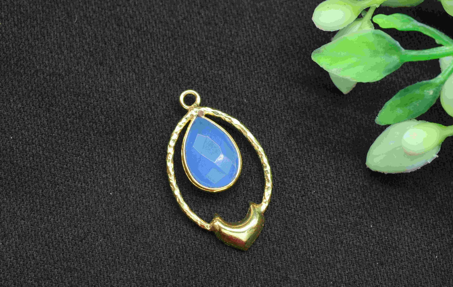 Blue Chalcedony Pear Shape Pendant , Blue Chalcedony Quartz Handmade Pendant , Multi Gemstone Charms , Gold Plated Gemstone Connectors