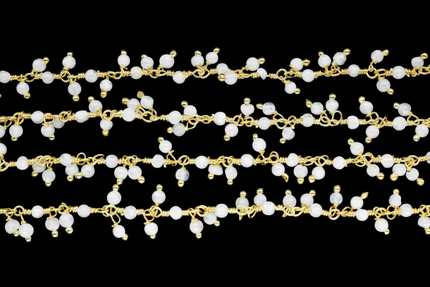 Natural Moonstone 2mm round Cluster beaded Chain,Handmade Cluster Rosary,Handmade Jewelry Making Wire Wrapped Beaded Chain For Necklace,