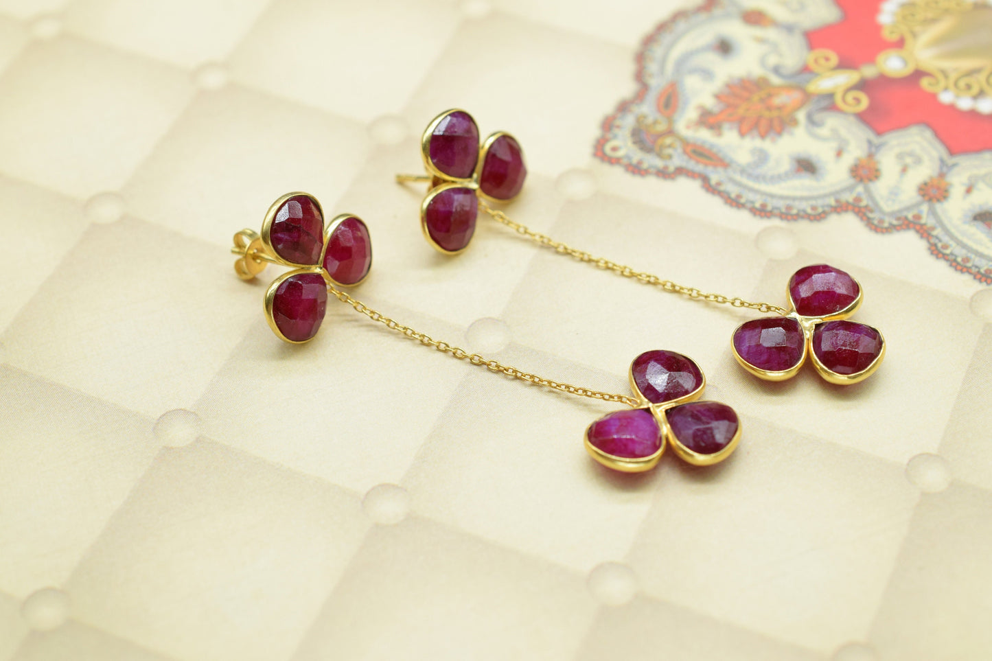 Natural Ruby Gemstone Earring/Bridal Earrings/Gold Plated Earring/Dangle Earring/Gold Plated Jewelry/Statement Earrings/Bridesmaids Gifts