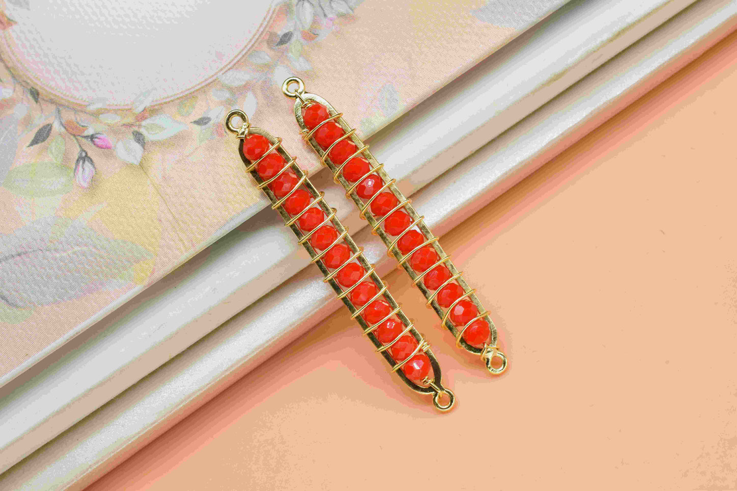 Red Coral beaded Bar Finding Connector, Bar Pendant Necklace,Coral Bar Bracelet,Finding Component,Beaded Bar Finding Component,Coral Jewelry