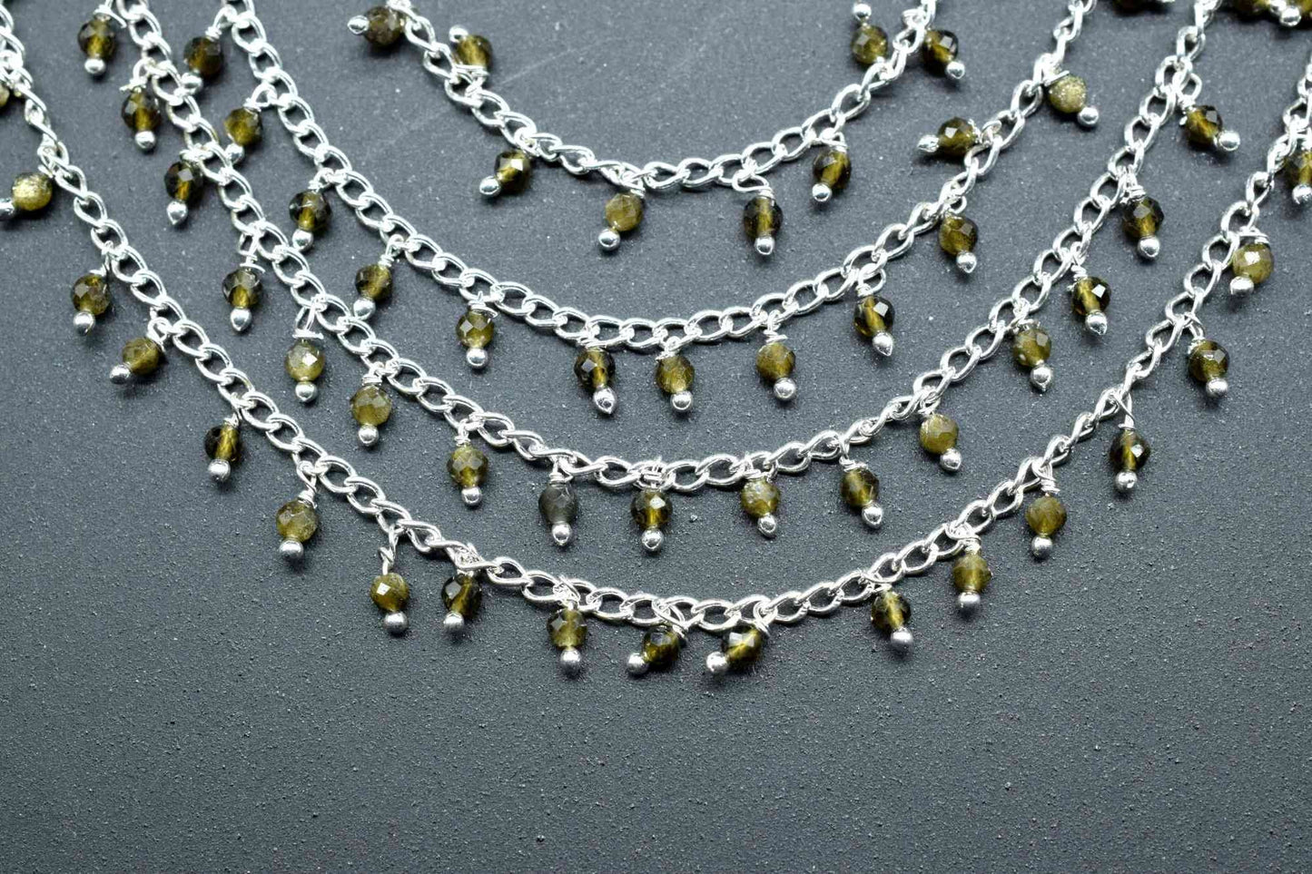 Cat's Eye Cluster Rosary Chain,2mm Faceted Beaded Rosary,Wire Wrapped link Stone Rosary Chain,Dangling Rosary Chain,Jewelry Making Rosary,