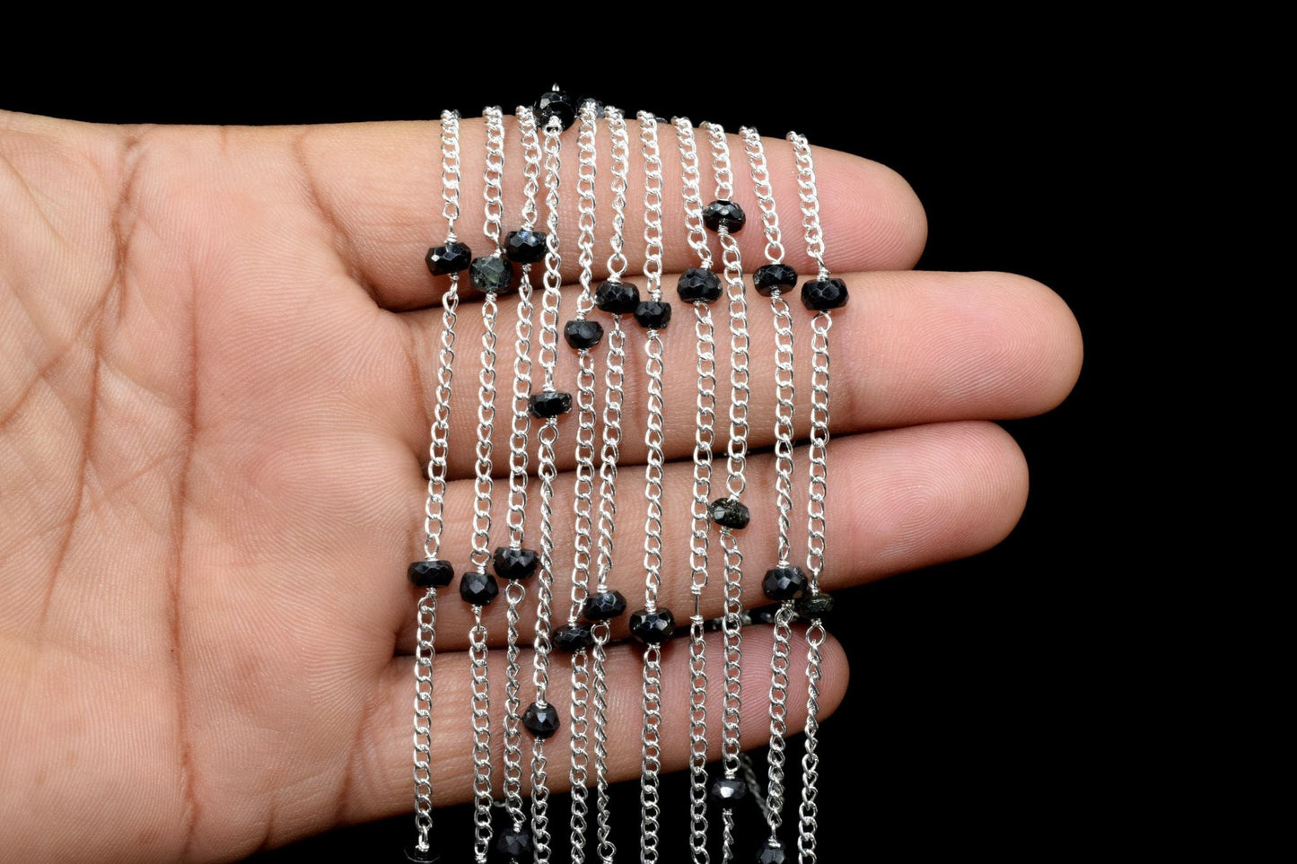 Black Onyx Faceted Beaded Chain,Black Onyx wire wrapped Beads Rosary,Black Onyx Chain,Rosary Style Chain,Chain By Foot,Black Gemstone Rosary