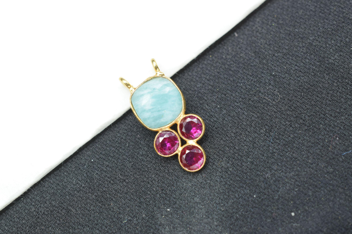 Natural Amazonite 8mm Cushion shape Bezel charms,Amazonite Pendant,Gemstone connector,Amazonite Jewelry,Cubic zirconia Bezel charm,p001