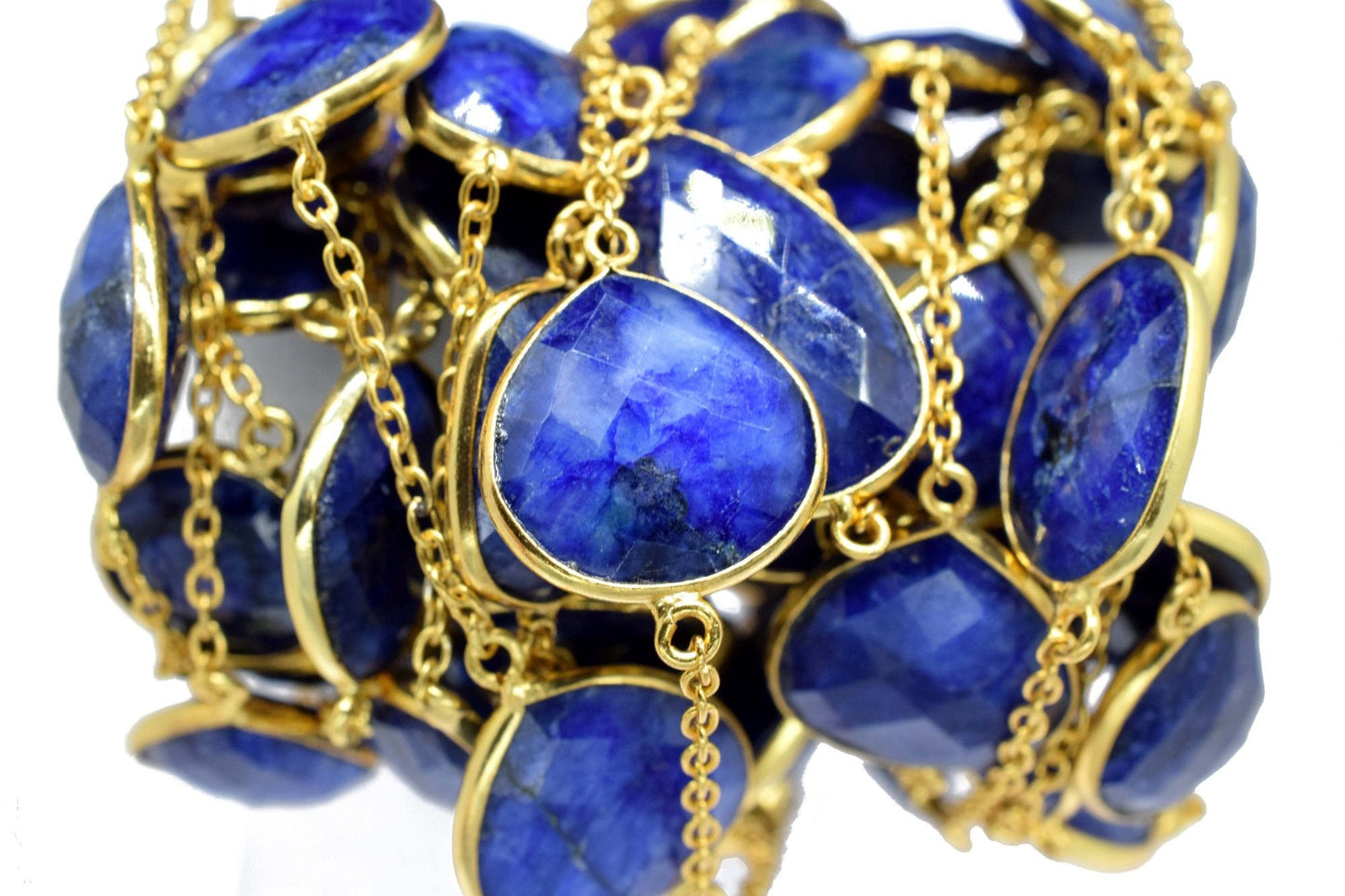 Blue Sapphire Faceted Bezel Connector, Sapphire Bezel Chain, Free Size Gemstone Connector, Jewelry Making Chain, Blue Sapphire Bezel Jewelry