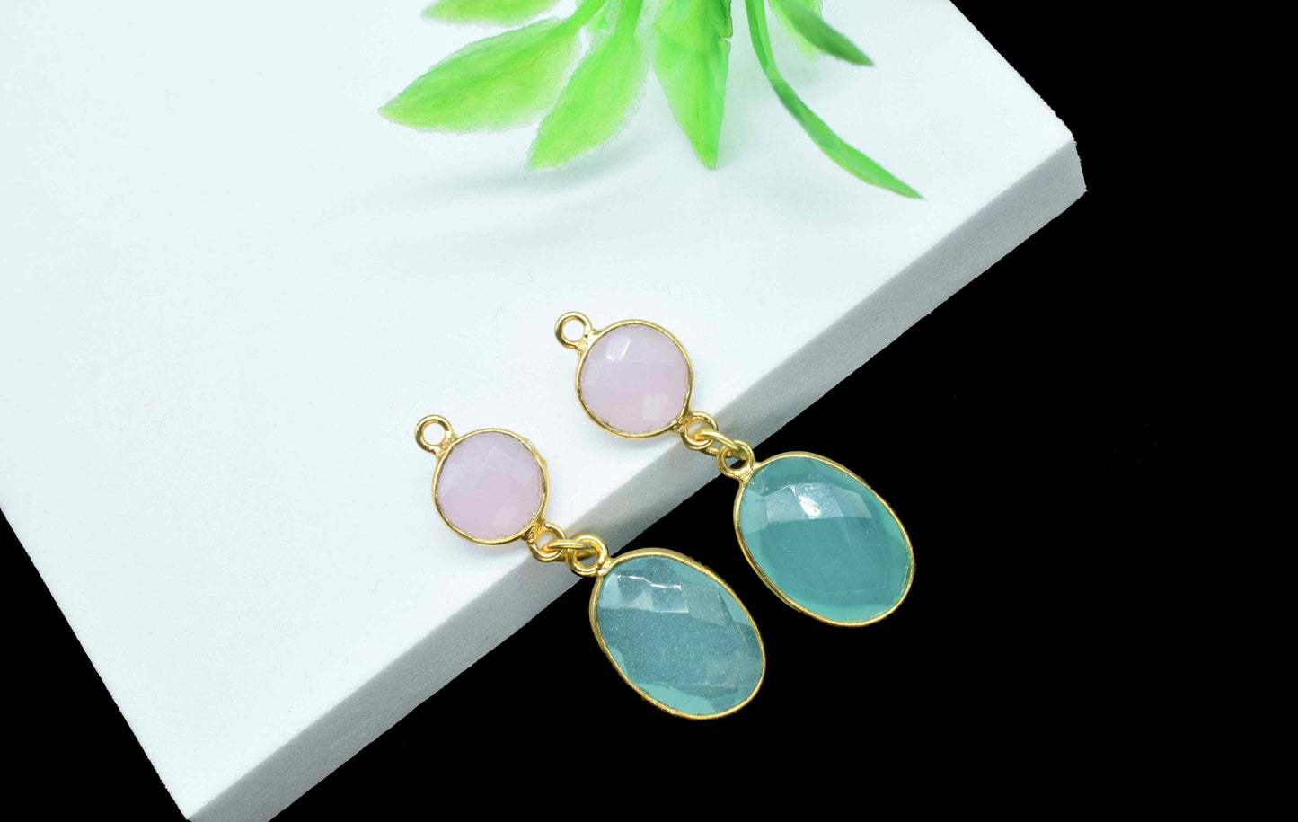 Aqua Chalcedony Dangle pendant Charms,Necklace Connector,Handmade jewelry,Component pendant,Station Bezel Link,Multi Gemstone Dangle Earring