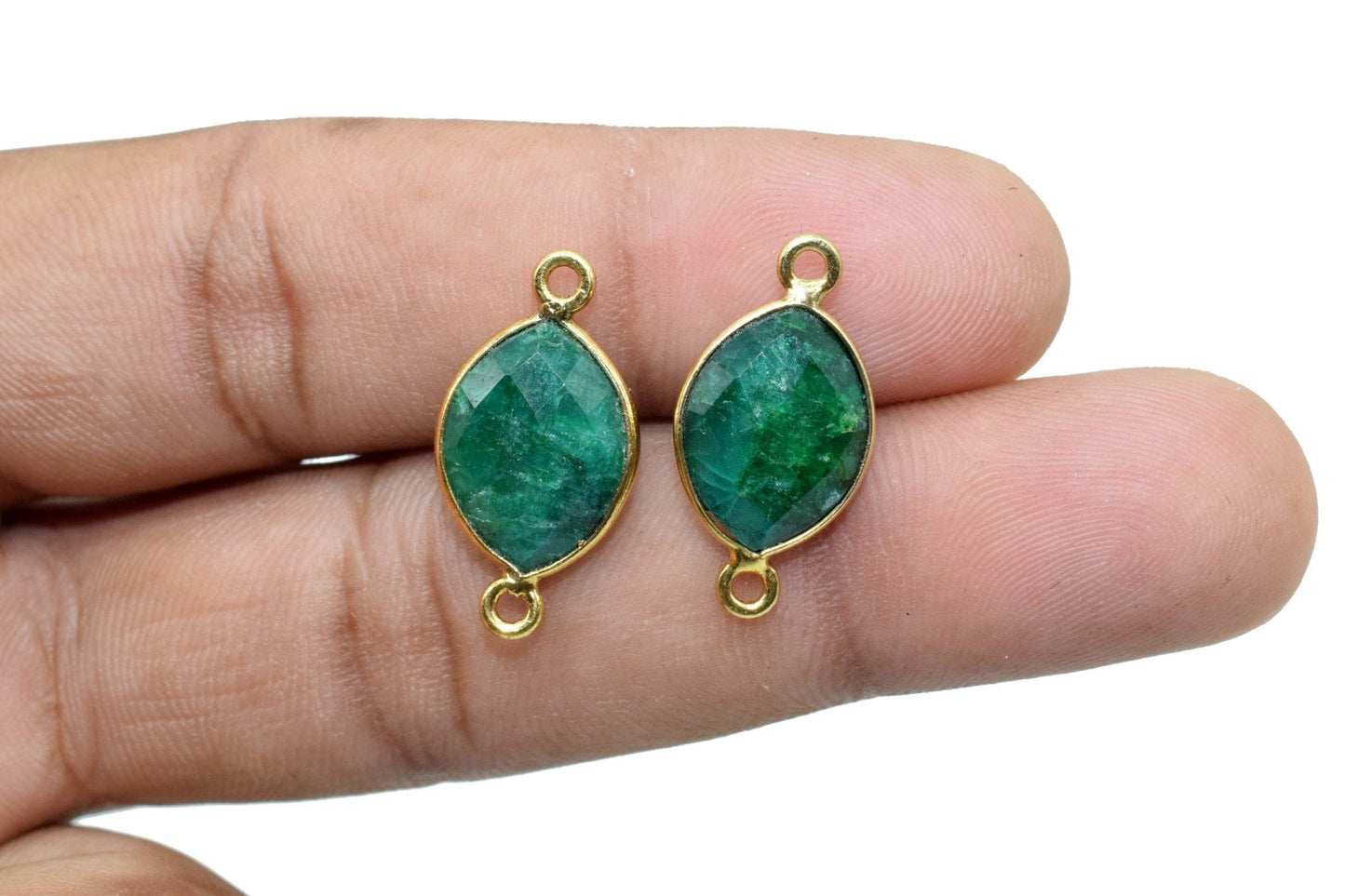 Emerald 10x13mm eye shape double bail connector,Eye Shape Gold Plated bezel,Gold Vermeil Bezel,Emerald jewelry making charm,emerald- bezels