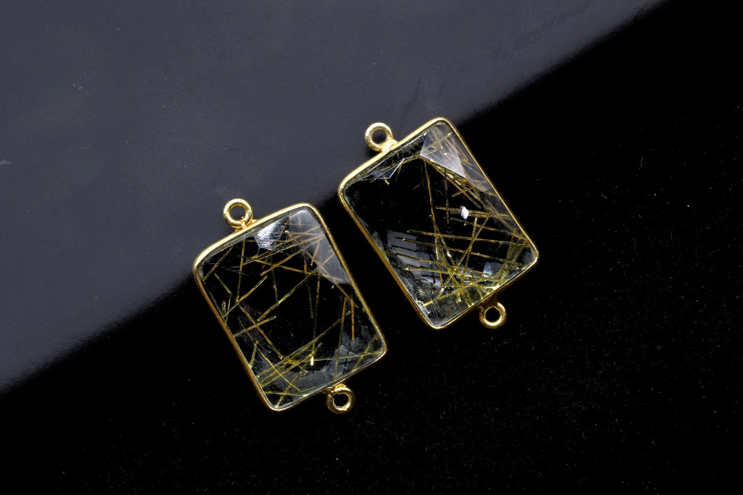 Golden Rutile 15x20mm Rectangle shape double bail charm,Golden Rutile Stone Pendant Charm,Golden Rutile Double Bail Connectors,Cushion charm