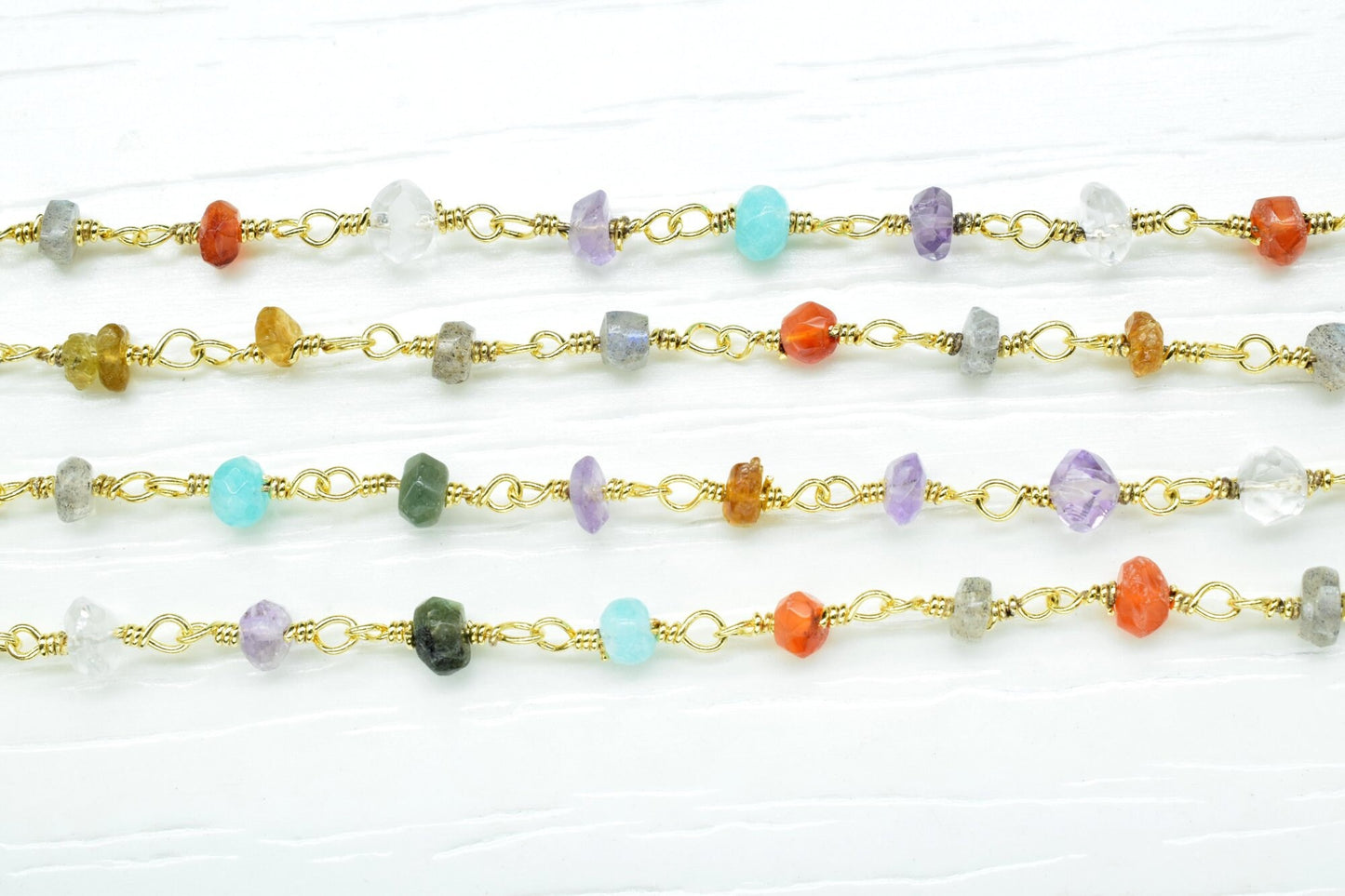 Multi Disco Faceted Beads Rosary Chain,Jewelry Chain,Wire Wrapped Beaded Chain,Necklace Chain,Multi Gemstone rosary,Brass Beads chains Gift