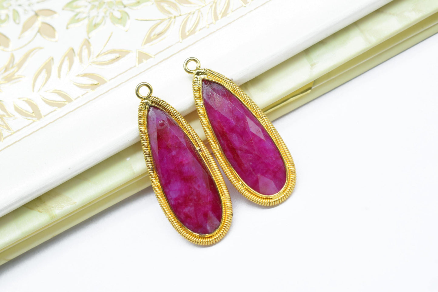 Ruby 10x30mm Charms,Gemstone Bezel connector,Single Bail Pendant Charm,Ruby Pendant,Handmade pendant Jewelry,Teardrop Charms connector,Gift