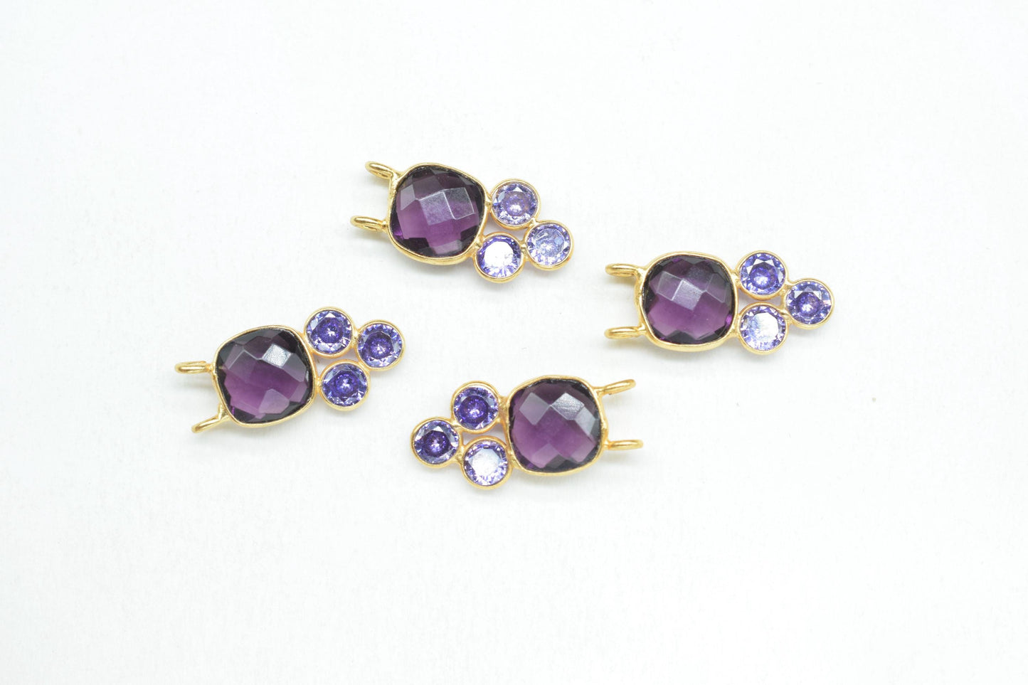 Amethyst Quartz 8mm Cushion shape Bezel charms,Amethyst Pendant,Purple Gemstone connector,Amethyst Jewelry,Cubic zirconia Bezel charm,p001