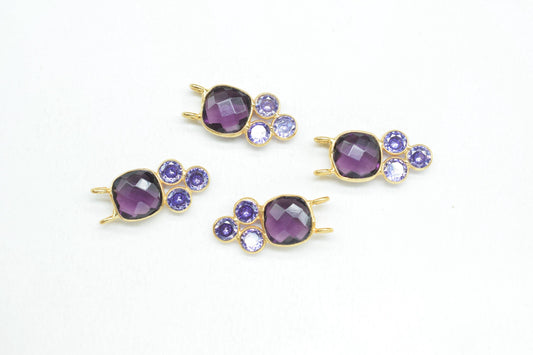 Amethyst Quartz 8mm Cushion shape Bezel charms,Amethyst Pendant,Purple Gemstone connector,Amethyst Jewelry,Cubic zirconia Bezel charm,p001