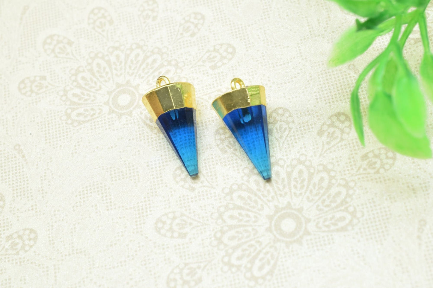 Blue Topaz Spike Point Pendant,Blue Topaz Jewelry Making Supply,Gemstone Single Bail Connector,Handmade Triangle Faceted Pointed Charms,Gift