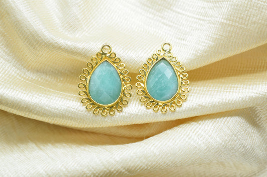 Amazonite 10x14mm Teardrop Charms,Gemstone Pendant,Handmade Jewellery connector,Single Bail Pendant,Amazonite Bezel Charms,Necklace Pendant
