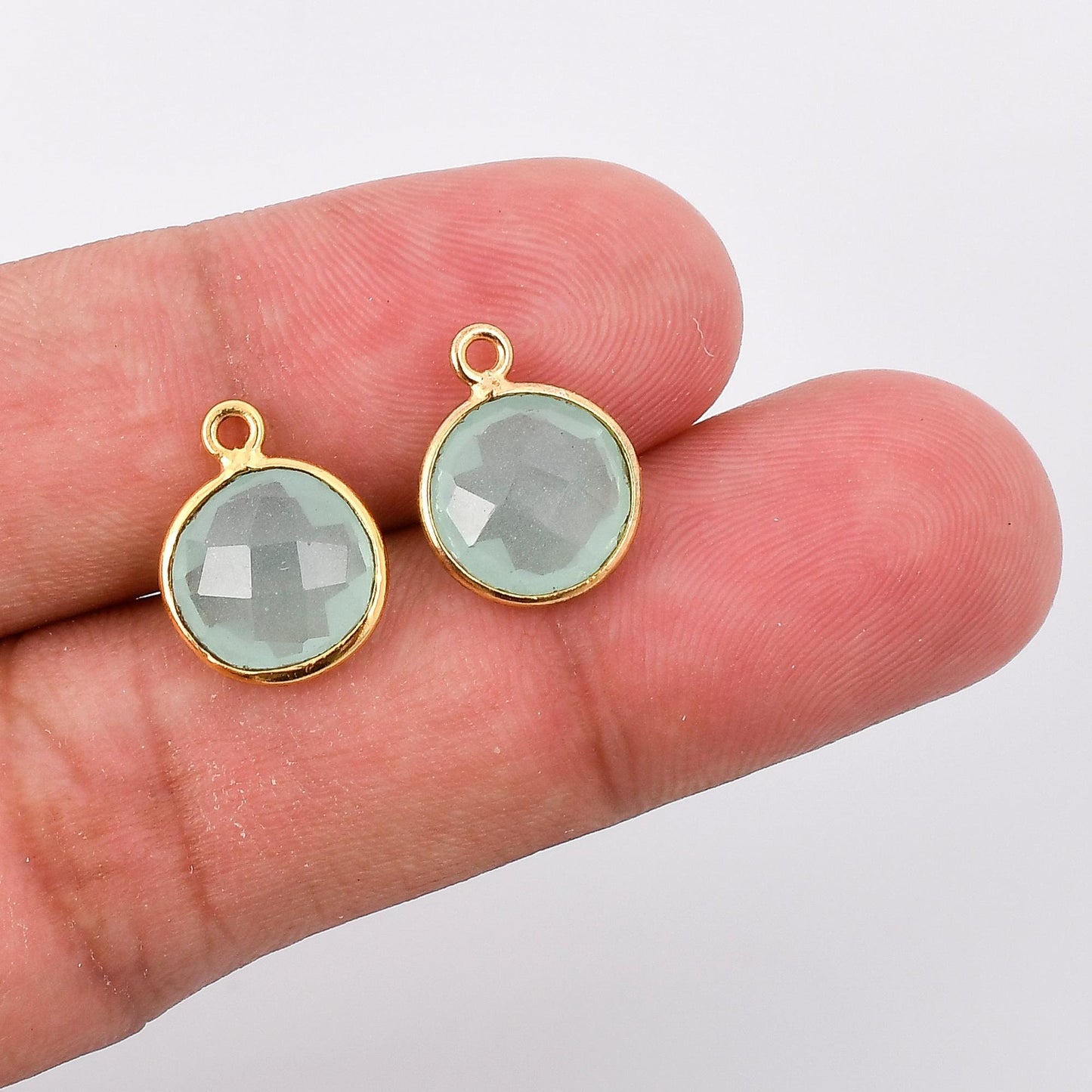 Aqua chalcedony 10mm Round Bezel connector,Chalcedony Gold Plated bezel,Aqua chalcedony Bezel,Gold Vermeil Bezel,jewelry Gold-Filled bezel