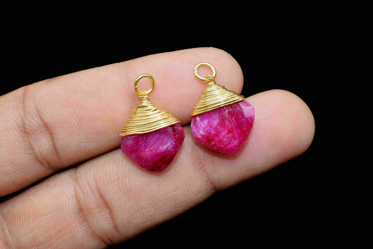 Natural Ruby Square Faceted Connector,Gemstone Wire Wrapped Pendant,Loop Connector,Pendant Jewelry,Wire Wrapped Necklace,Ruby Jewelry,Gift