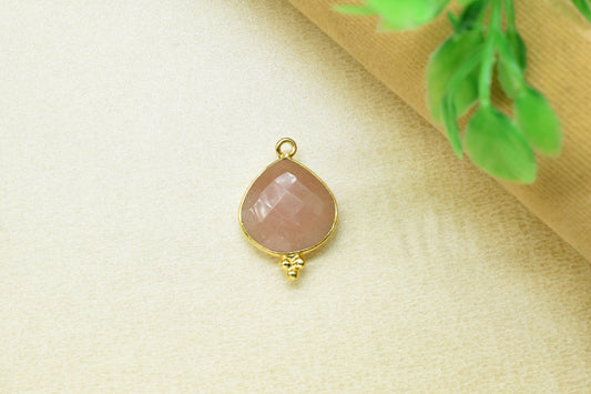 Peach Moonstone 14mm heart shape single bail Pendant,Peach Moonstone Charm Pendant Jewelry,Moonstone Gold Plating Jewelry making supplies