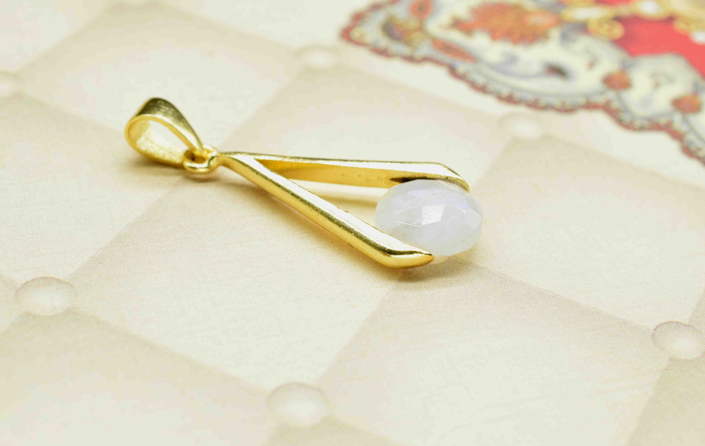 Moonstone  Component , Single Bail Charm , Moonstone Connector Pendant , Gold Plated Connectors , Earring Component , B'day Gift